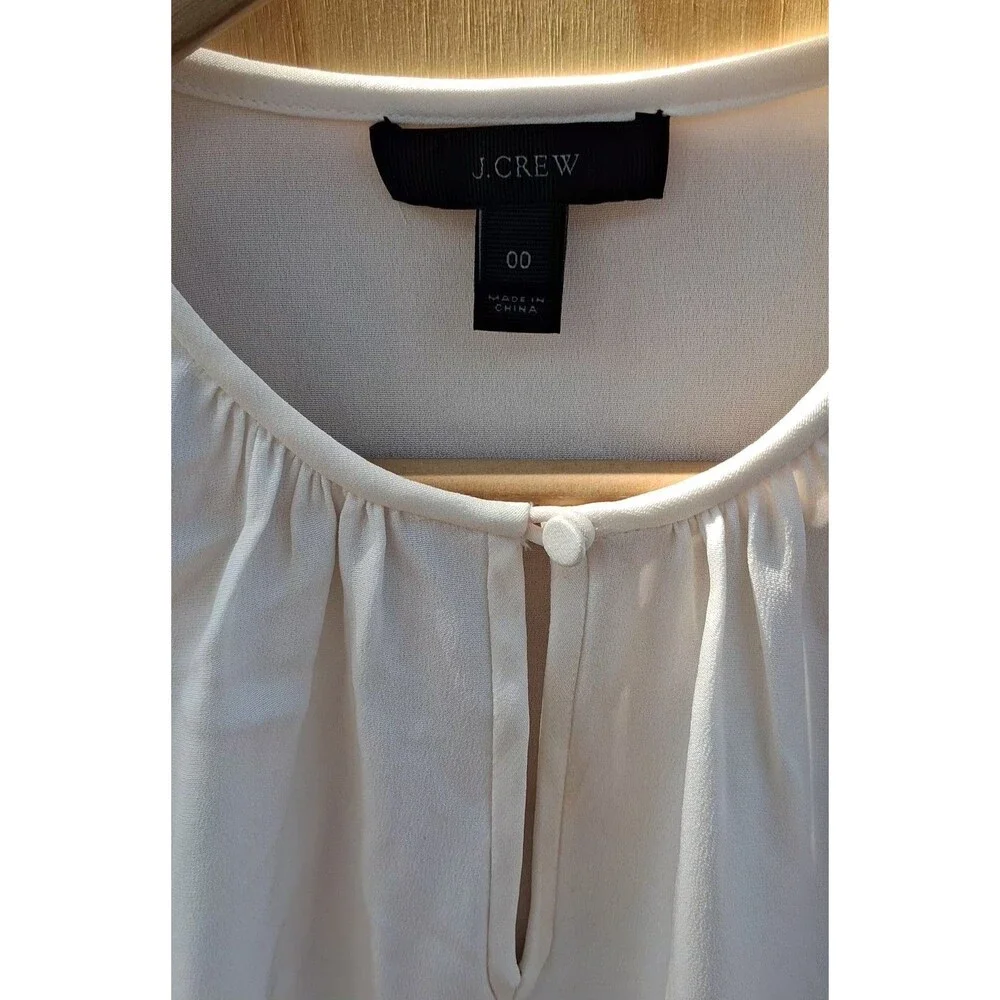 J.Crew 100% Silk Ivory Blouse Balloon Sleeve Gathered Neck Top Womens XS Career